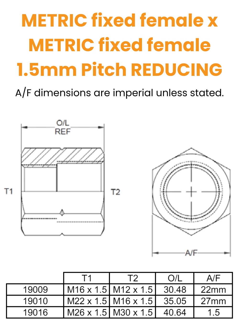 M12 x M16 Fixed Fem/Fem 1.5mm Pitch Hydraulic Adaptor